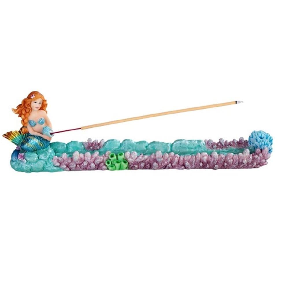 11.75" w Mermaid Incense Burner Sticks Holder Statue Fantasy Decoration Figurine
