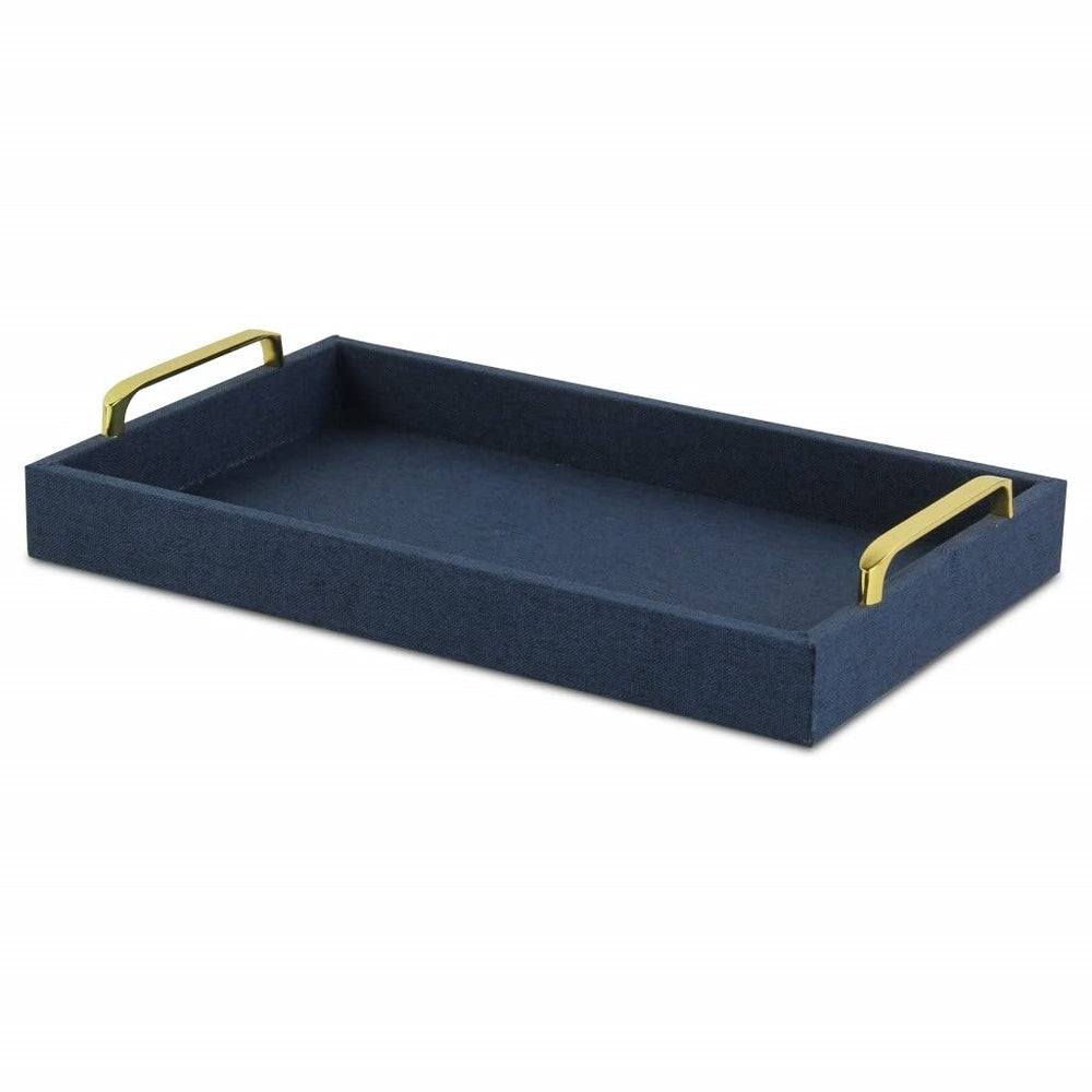 Navy Blue Linen and Wooden Tray 18 W X 14 D 7 H Rectangle Wood Medium - Diamond Home USA