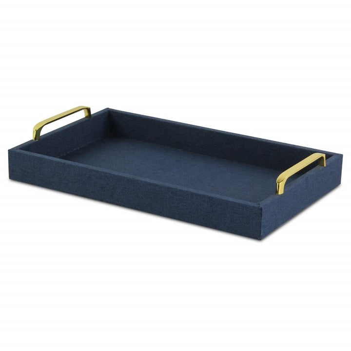 Navy Blue Linen and Wooden Tray 18 W X 14 D 7 H Rectangle Wood Medium - Diamond Home USA