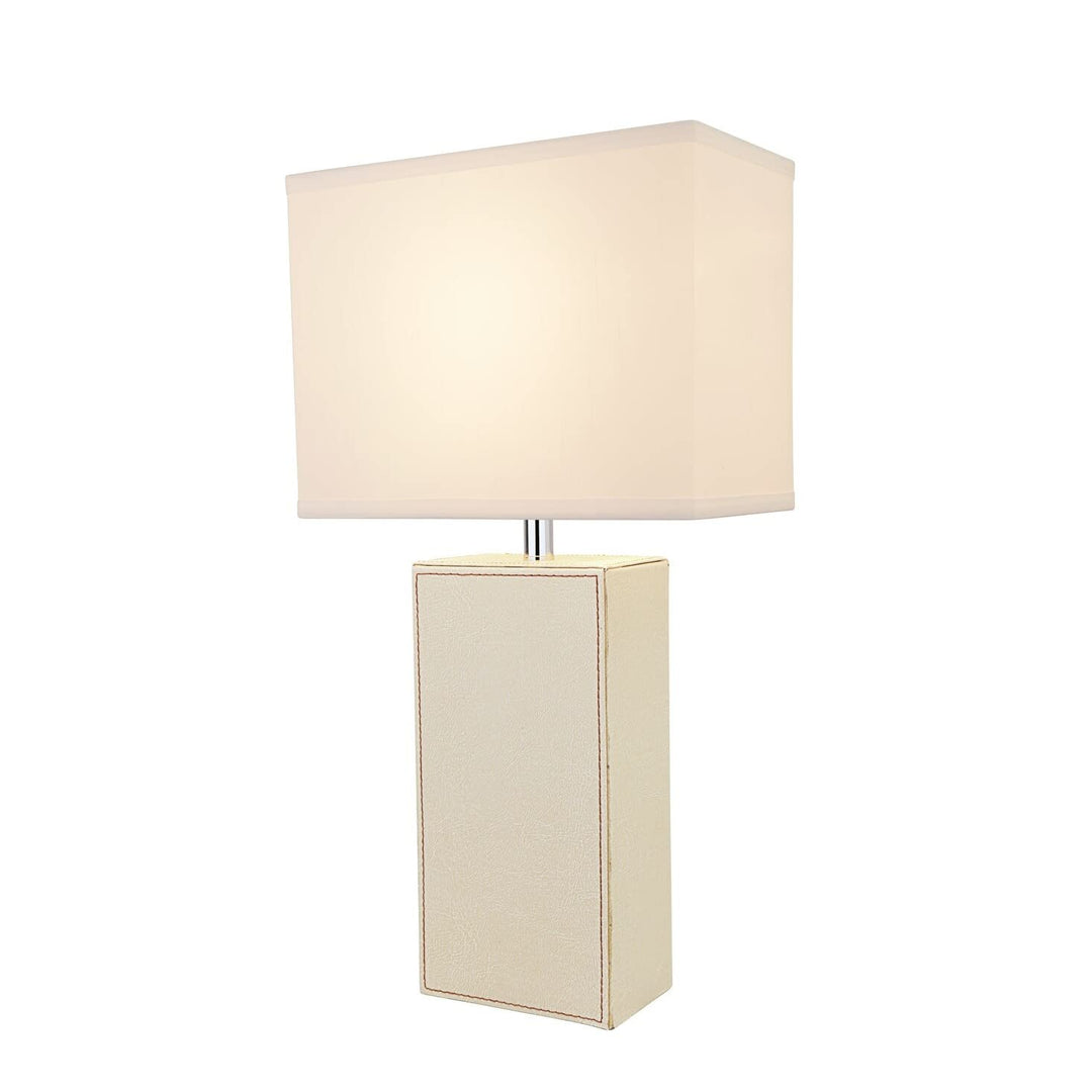 21-1/4" High Ivory Leather Table Lamp and Hardback Rectangular Shaped Lamp Shade - Diamond Home USA