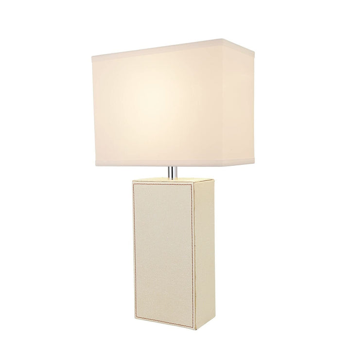 21-1/4" High Ivory Leather Table Lamp and Hardback Rectangular Shaped Lamp Shade - Diamond Home USA