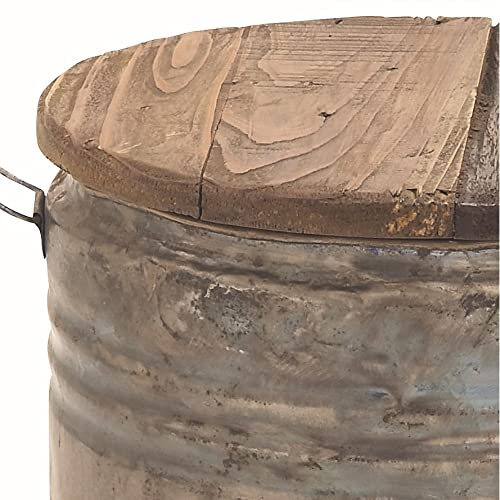 Grey Tin Farmhouse Accent Table 20 X 16 Rustic Round Metal Wood Finish - Diamond Home USA