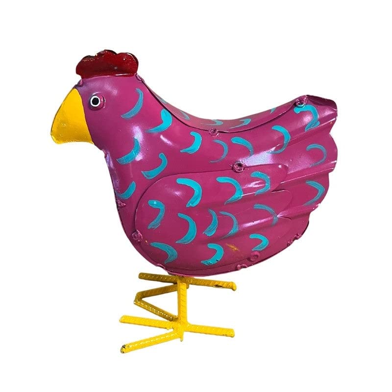 Mini Fuchsia Hen Pink Rustic Metal Finish Handmade - Diamond Home USA