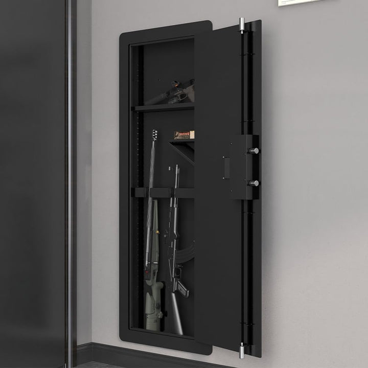 Wall Hidden Gun Cabinet Safe W/Keypad Adjustable Rack Black Steel - Diamond Home USA