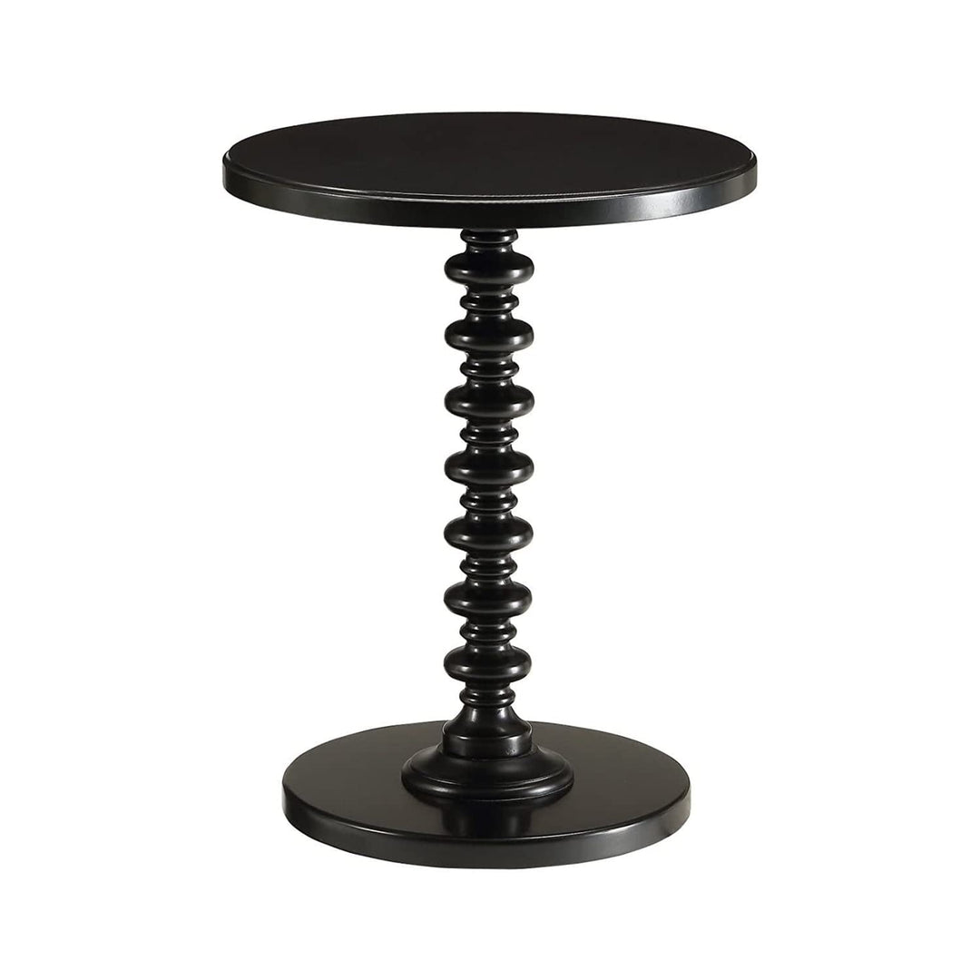 Round Top Side Table Turned Pedestal Base in Black Wood Finish Solid