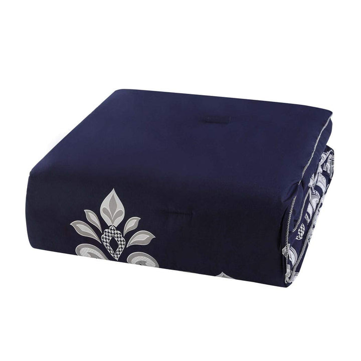 D&H 10 Piece Blue Silver White Damask Theme Comforter King Set Beautiful All - Diamond Home USA