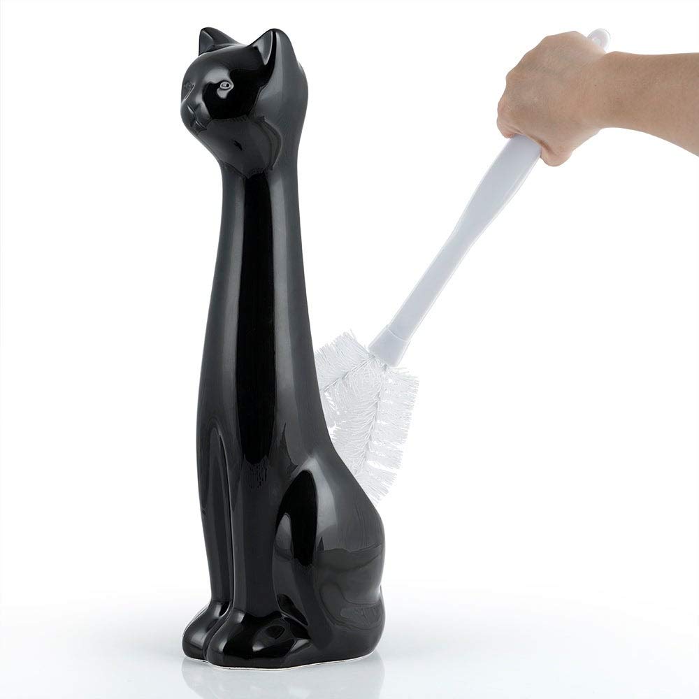Cat Bowl Brush Holder/Lotion Pump Set Black 2 Piece Animal Print Modern - Diamond Home USA