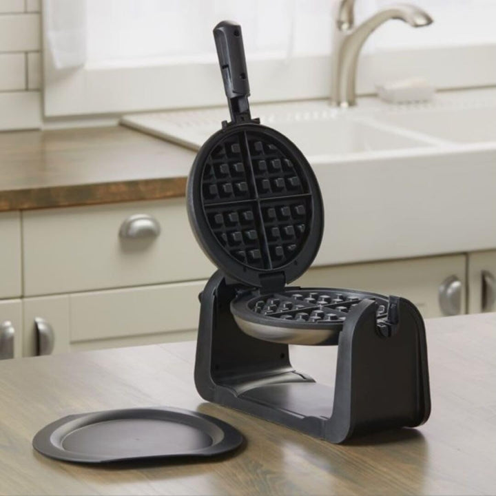 Belgian Flip Waffle Maker Black/silver Silver Non-stick Surface - Diamond Home USA