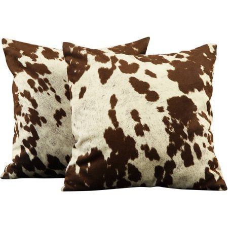 Maxfield 18" Square Brown Cowhide Print Throw Pillow Set of 2 Brown Cowhide