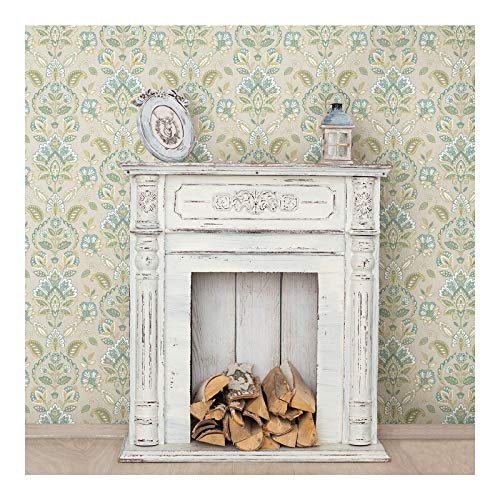 Teal Floral Damask Wallpaper 20.5 X Blue Traditional Wildlife Washable - Diamond Home USA