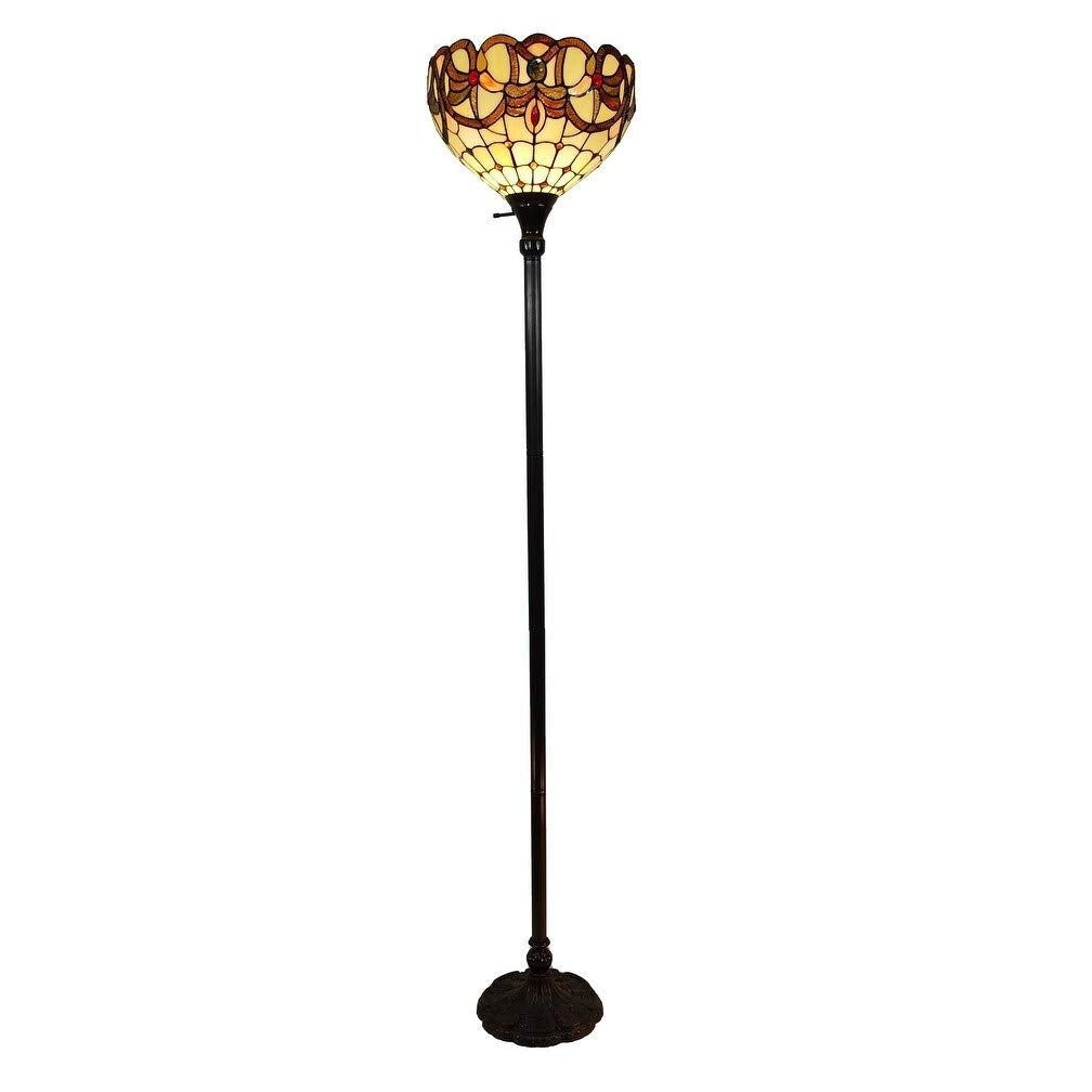 Floor Lamp Standing 72" Tall Stained Glass Tan Bedroom Reading Gift Am279fl14b - Diamond Home USA