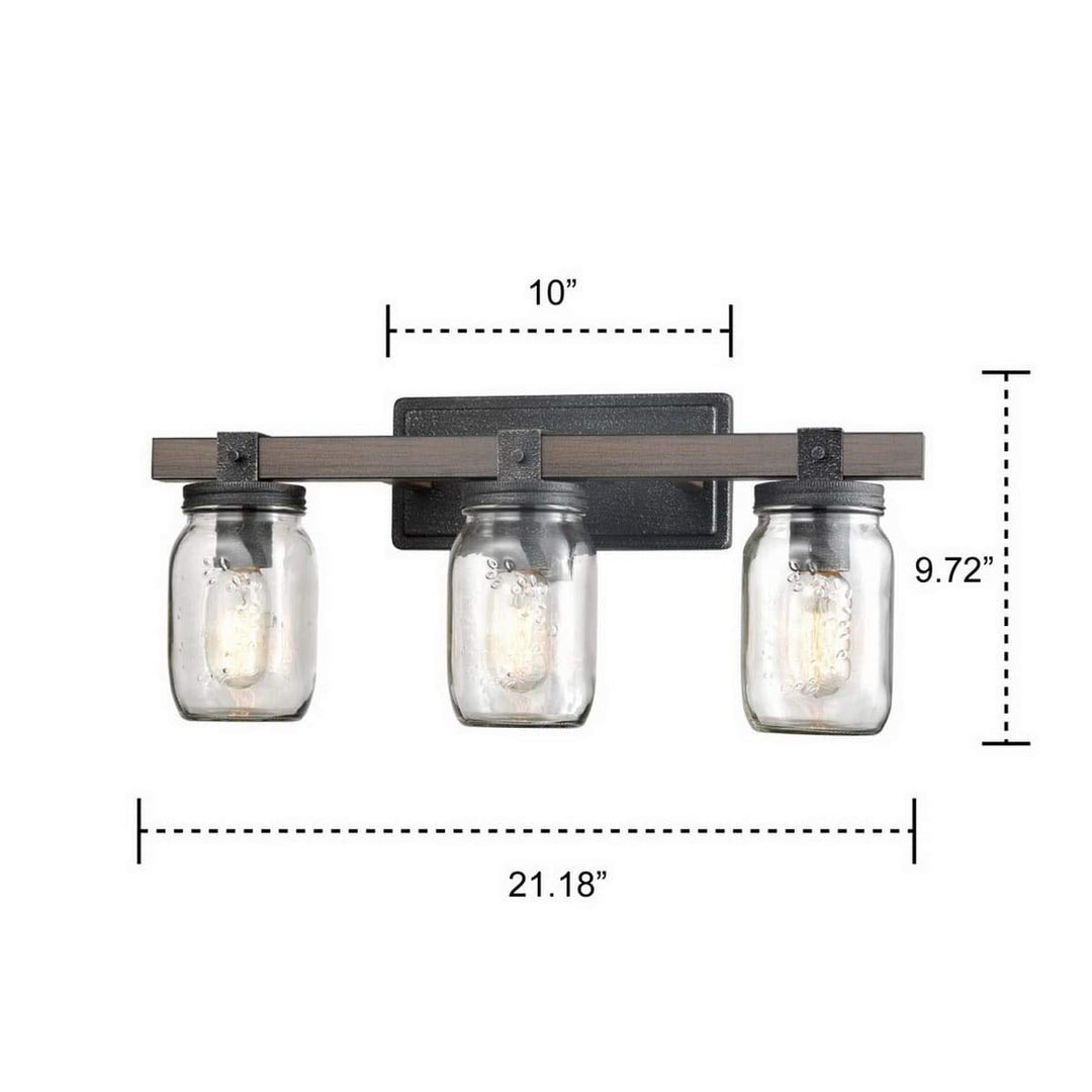 Vintage Mason Jar Bathroom Vanity Lighting 3-Lights Brown Grey Silver - Diamond Home USA