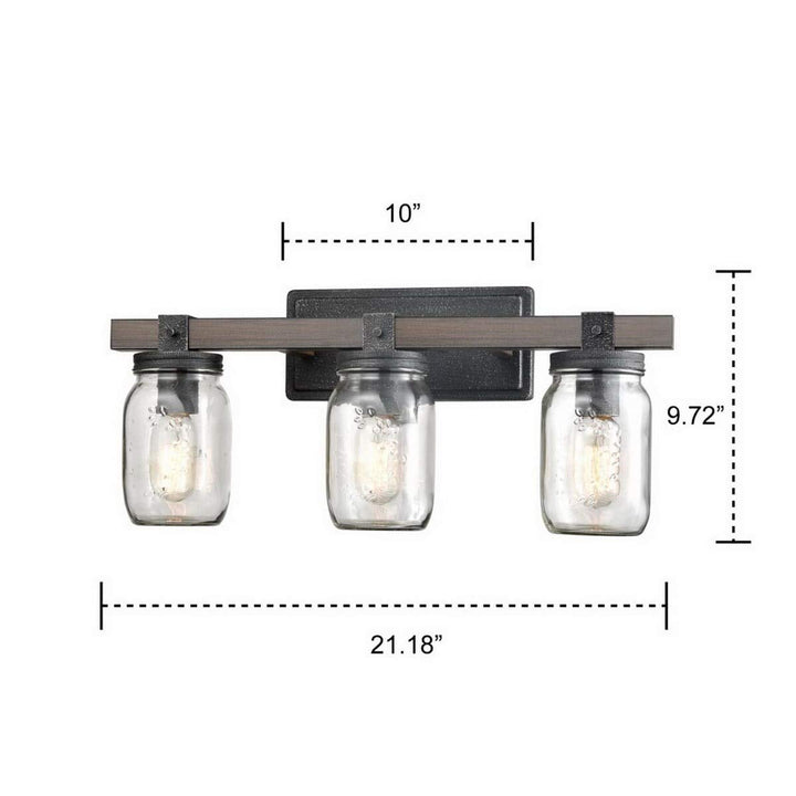 Vintage Mason Jar Bathroom Vanity Lighting 3-Lights Brown Grey Silver - Diamond Home USA