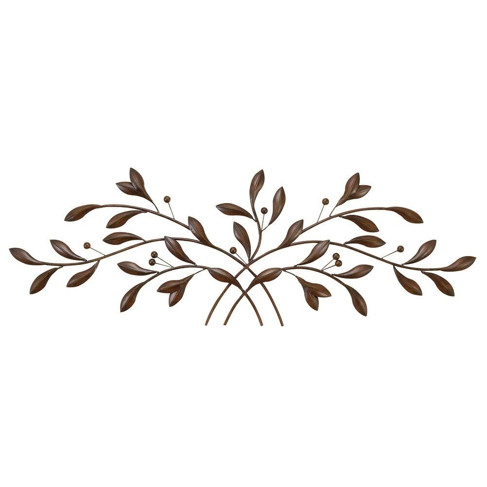 Traditional 20 X 60 Inch Brown Leaves Wall Sculpture by Iron - Diamond Home USA