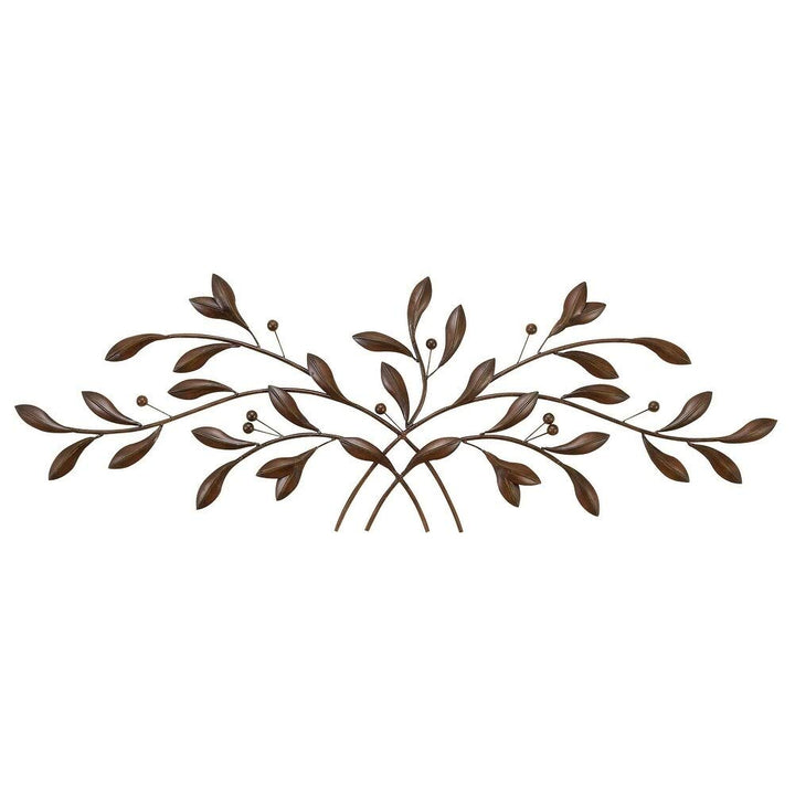 Traditional 20 X 60 Inch Brown Leaves Wall Sculpture by Iron - Diamond Home USA