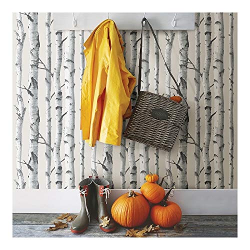 Birch Tree Peel Stick Wallpaper X 20.5in White Nature Farmhouse Wildlife Vinyl - Diamond Home USA
