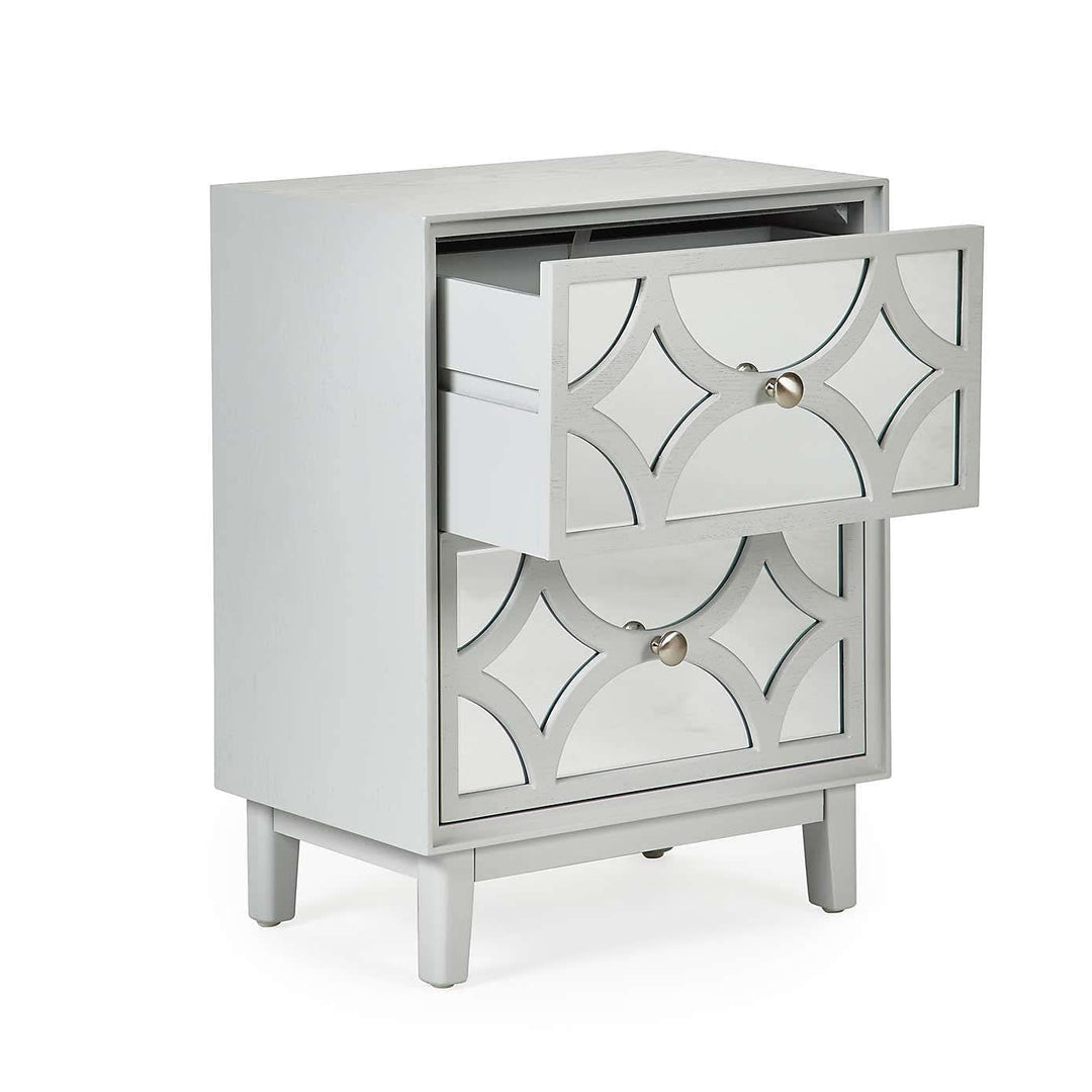 Contemporary Mirror Front 2-Drawer Nightstand Light Grey Modern MDF Plated - Diamond Home USA