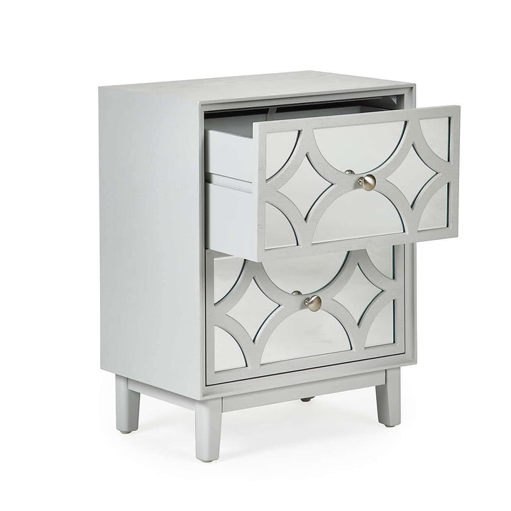 Contemporary Mirror Front 2-Drawer Nightstand Light Grey Modern MDF Plated - Diamond Home USA