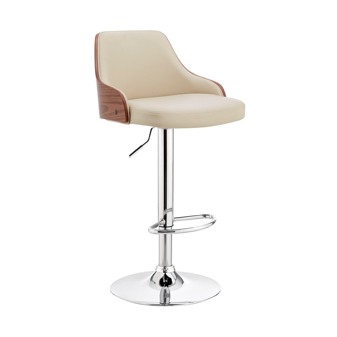 Cream Leather Adjustable Modern Bar Stool 41" X 19" Contemporary with Arms