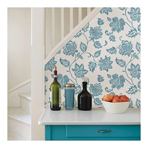 Guy Blue Jacobean Wallpaper 20.5 X Floral Modern Contemporary Wildlife Washable - Diamond Home USA