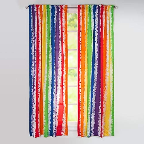 Learning Linens Brainwaves 84 Inch Rod Pocket Rainbow Curtain Multi Color Stripe