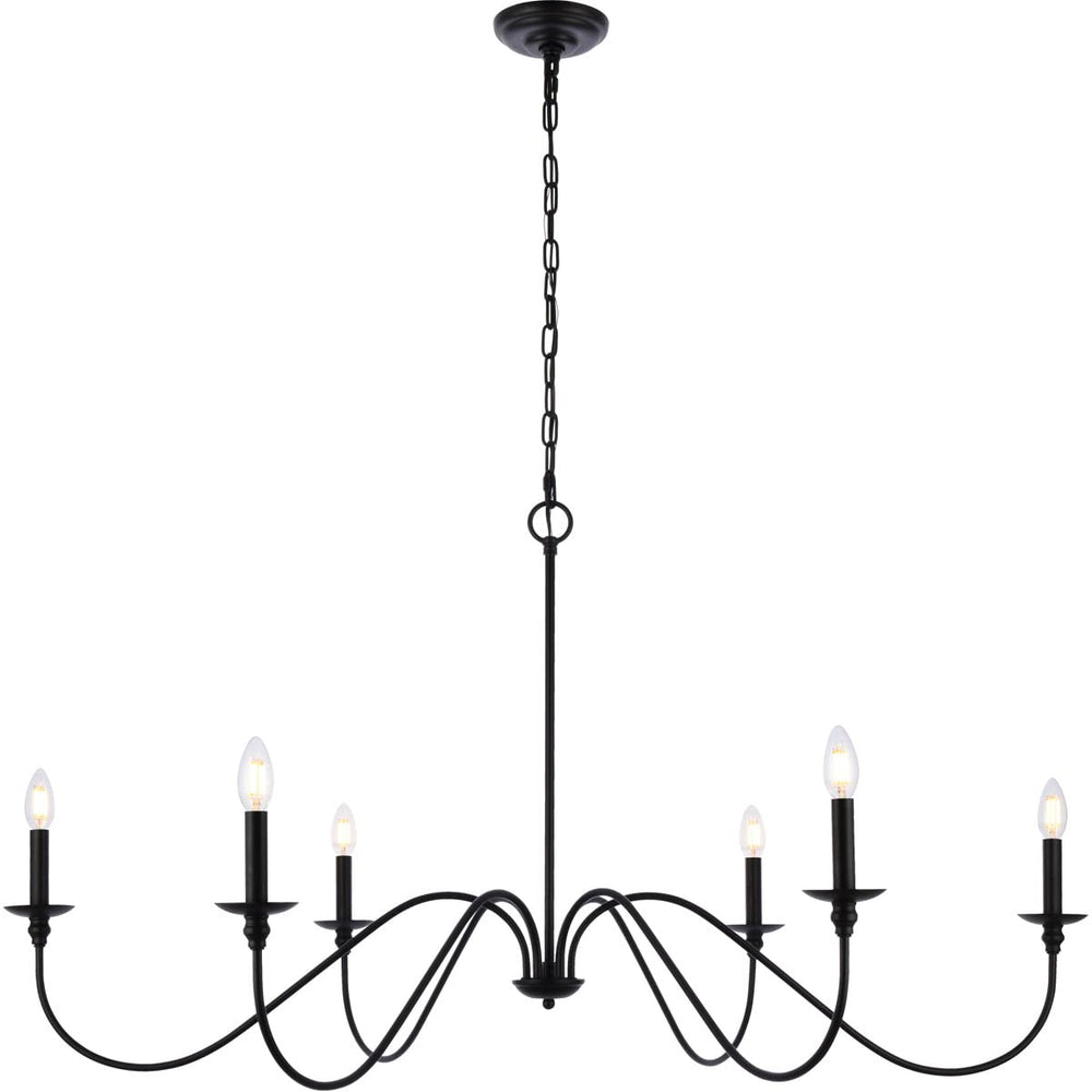 Elegant Furniture & Lighting Rohan Collection 6-Light Chandelier 48" W x 25" H - Matte Black