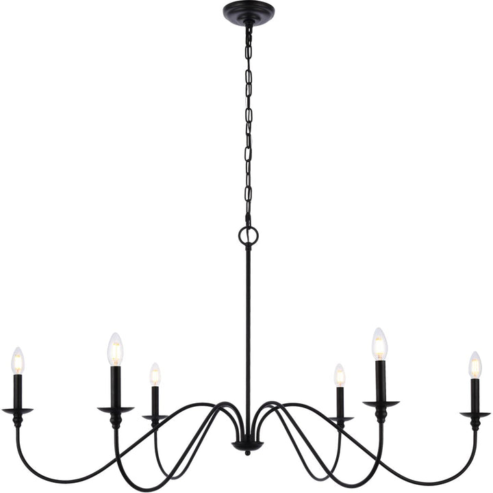 Elegant Furniture & Lighting Rohan Collection 6-Light Chandelier 48" W x 25" H - Matte Black