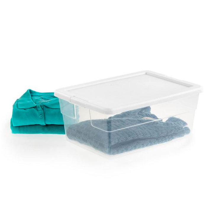 Sterilite? 16 Quart Basic Clear Storage Box with White Lid - Diamond Home USA