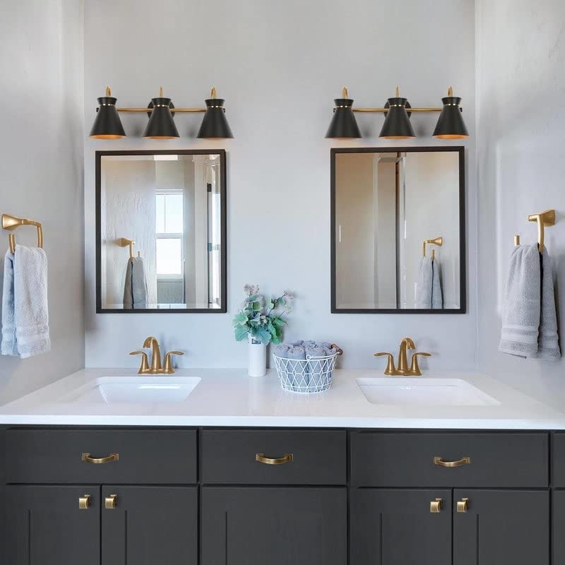 Modern 3-Light Linear Black Gold Bathroom Vanity Light Industrial Metal Wall - Diamond Home USA