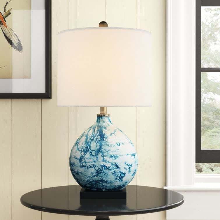 23" Bedside Blue Glass Table Lamp Glam Modern Contemporary Nautical Coastal