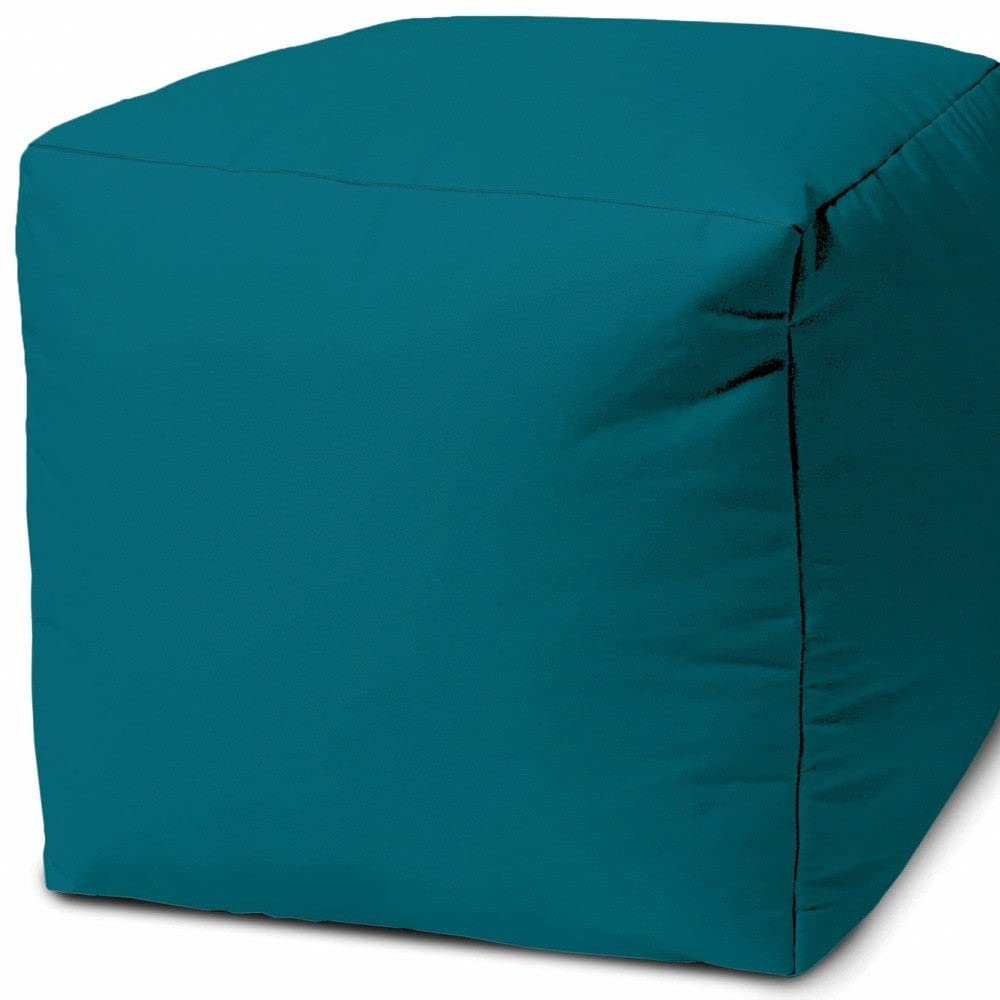 17" Cool Dark Teal Solid Color Indoor Outdoor Pouf Ottoman Multi Modern - Diamond Home USA