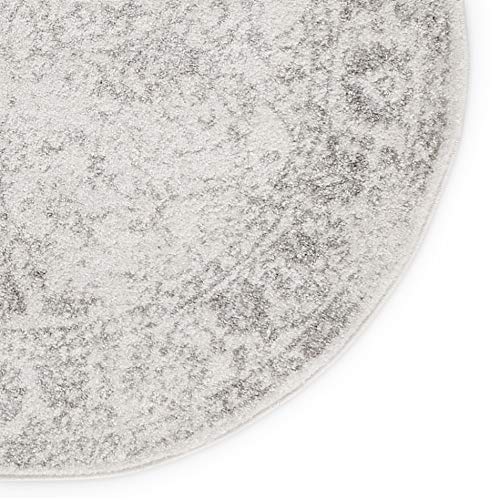 Distressed Style Circular Rug 4'0" Indoor Neutral Ivory Silver Oriental - Diamond Home USA