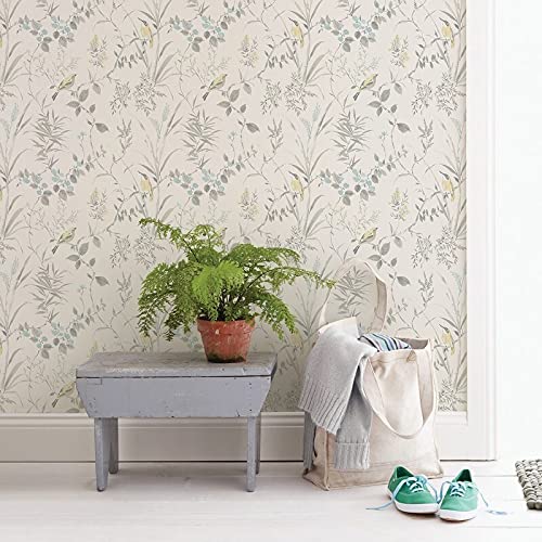 Garden Light Grey Botanical Wallpaper 20.5in X Nature Modern Contemporary - Diamond Home USA