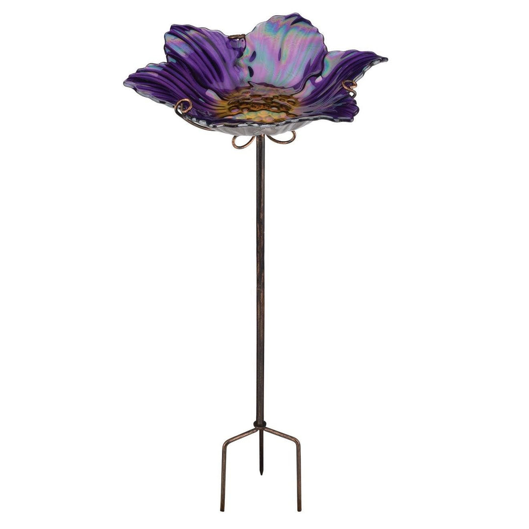 Birdbath/Feeder Stake Purple Art Glass - Diamond Home USA