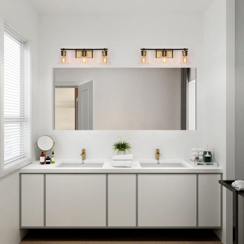 Modern 3-Light Black Gold Bathroom Vanity Lights Clear Glass Wall Sconce 22" L X - Diamond Home USA