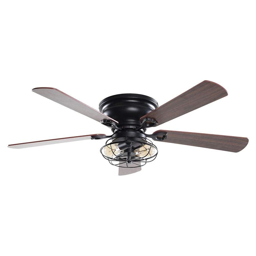 48" Low Profile Metal 5-blade Ceiling Fan with Remote Black Rustic Wood Blades - Diamond Home USA
