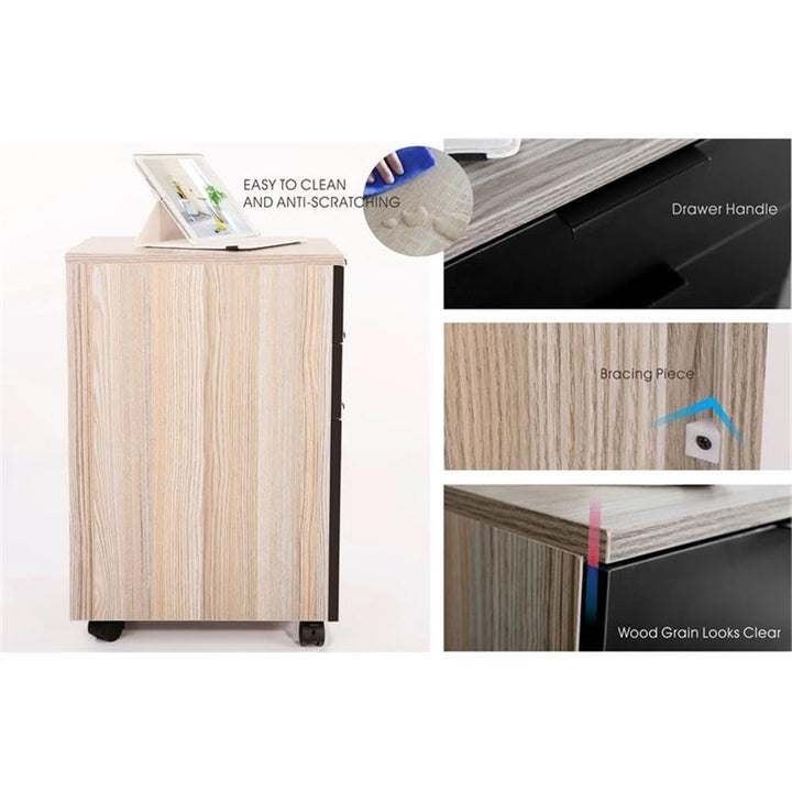 JJS 3 Drawer Rolling Wood File Cabinet with Locking Wheels Home Office