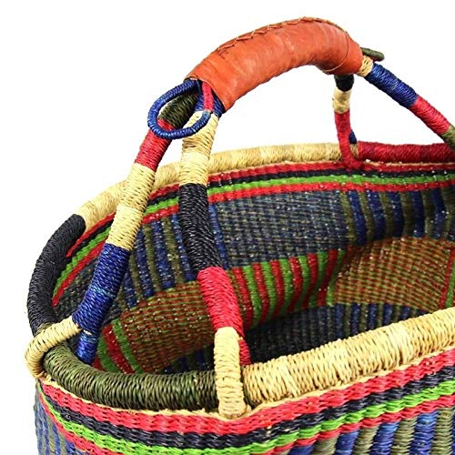 Handmade Large Market Basket Mixed Colors Brown Organic - Diamond Home USA
