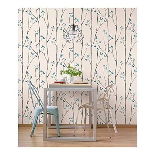 Ingrid Blue Scandi Tree Wallpaper 20.5 X Nature Scandinavian Wildlife Washable - Diamond Home USA