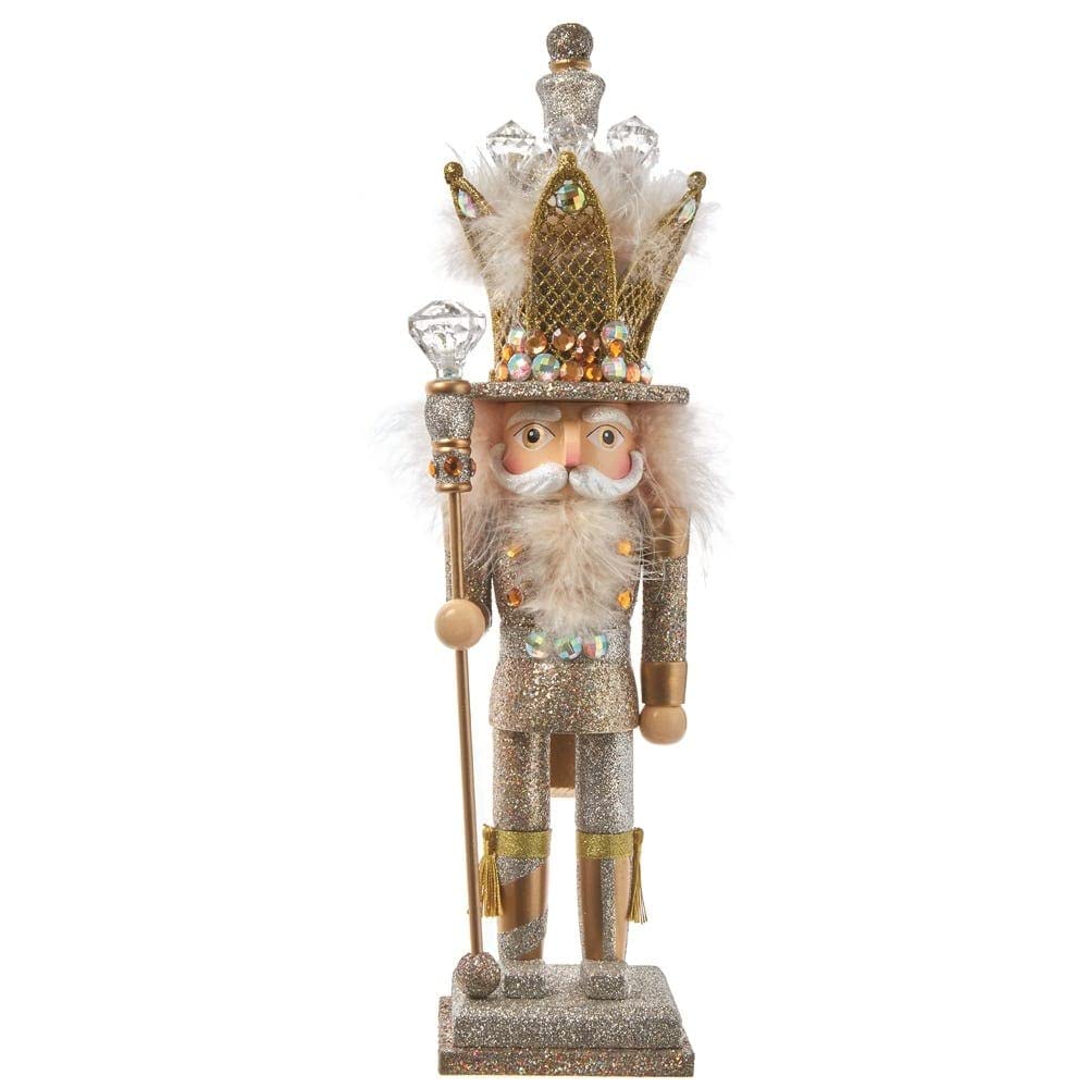 16-inch Hollywood Platinum and Gold Glitter King Nutcracker Wood
