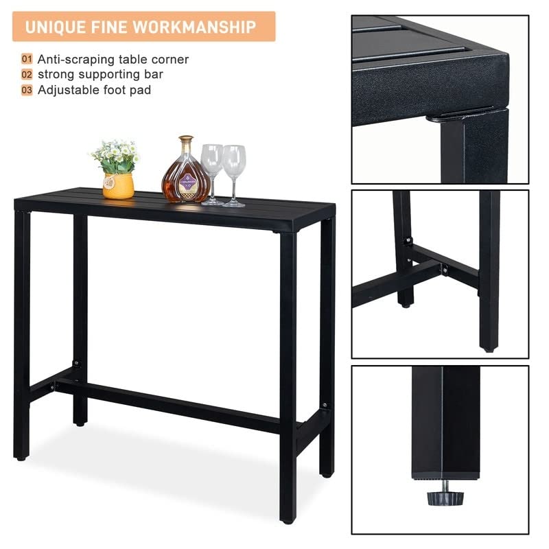 Outdoor 40 in. Metal Bar Dining Table Black Rectangular Cast Iron Finish Weather - Diamond Home USA