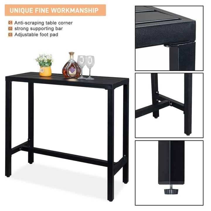 Outdoor 40 in. Metal Bar Dining Table Black Rectangular Cast Iron Finish Weather - Diamond Home USA