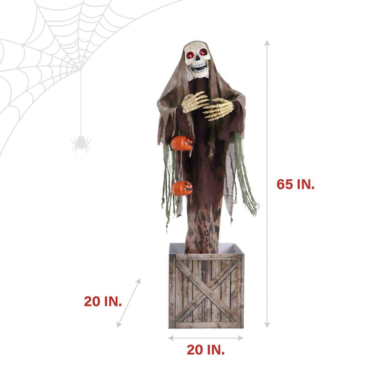 Hunted Hill Frm Skeleton in Box Hlloween Animtronic with Movement Sounds - Diamond Home USA