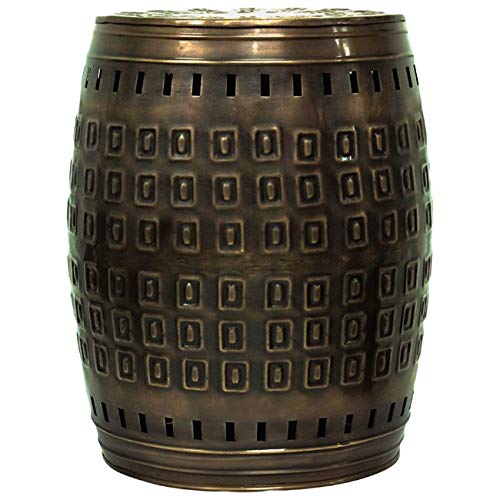 Vintage Drum End Table for Living Room Barrel Stool Circle Shaped bronze-large
