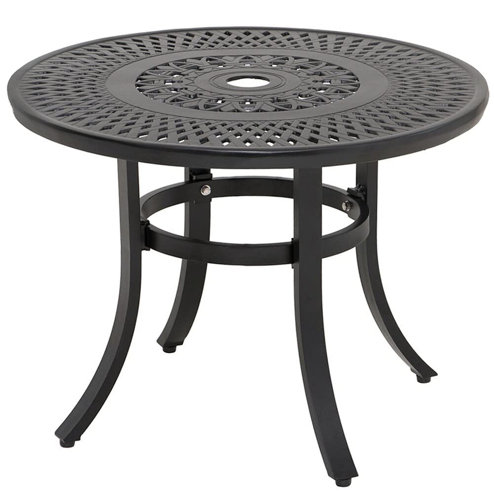 Cast Patio Side Table Outdoor Round with Umbrella Hole 23.62" Dia. X 17.72" H - Diamond Home USA
