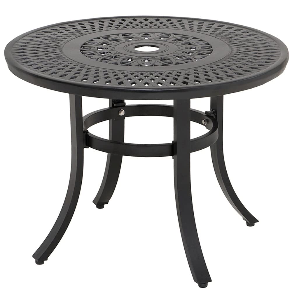 Cast Patio Side Table Outdoor Round with Umbrella Hole 23.62" Dia. X 17.72" H - Diamond Home USA