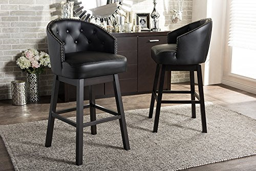 Baxton Studio Avril Modern and Contemporary Black Faux Leather Tufted Swivel - Diamond Home USA