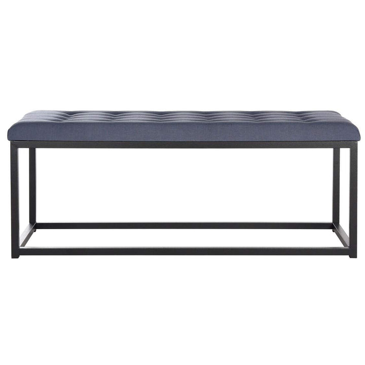 Navy/Black Bench - 48" X 18" 19" Blue Solid Transitional Fabric Wood Tufted - Diamond Home USA