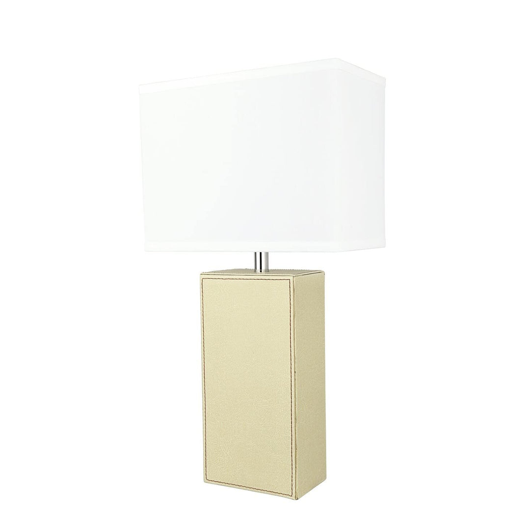21-1/4" High Ivory Leather Table Lamp and Hardback Rectangular Shaped Lamp Shade - Diamond Home USA