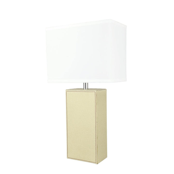 21-1/4" High Ivory Leather Table Lamp and Hardback Rectangular Shaped Lamp Shade - Diamond Home USA